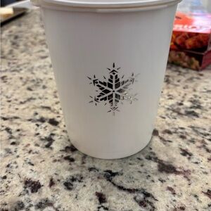 Tupperware White Container with Silver Snowflake Accent vintage